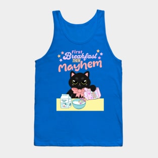 First breakfast then mayhem | Kawaii angry cat Tank Top